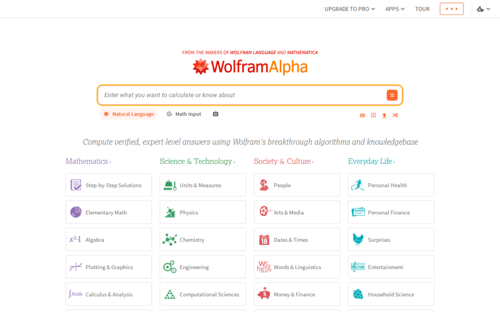 Wolfram Alpha screenshot